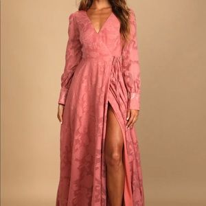 Lulu's Dusty Rose Floral Jacquard Maxi Wrap Dress